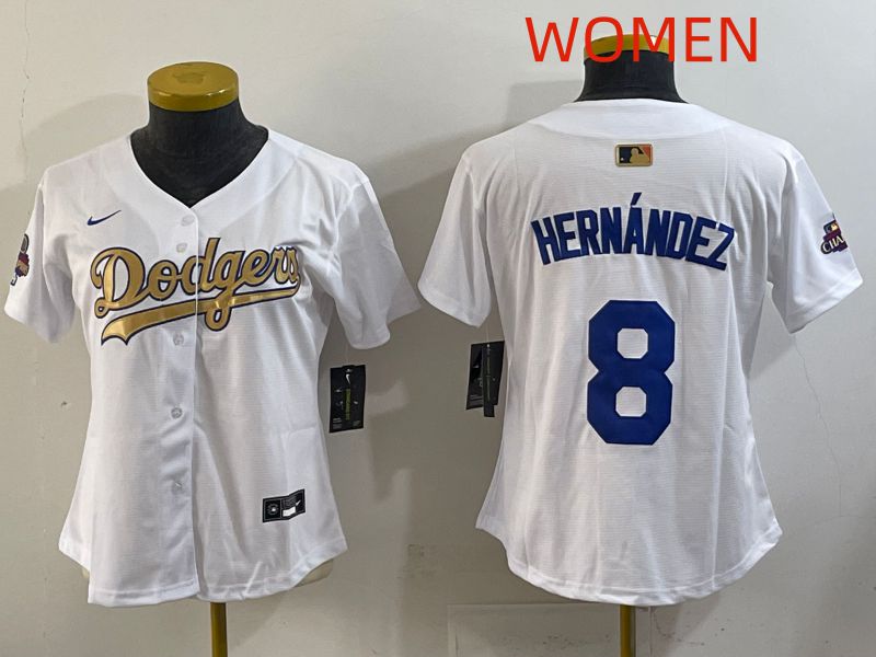 Women Los Angeles Dodgers 8 Hernandez White Champion edition Nike MLB Jersey style 001